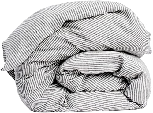 My Linen Home Funda N&oacute;rdica de Lino 100% Lavado a la Piedra Rayas, Edred&oacute;n Individual 150x200cm I...