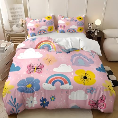 Nubes de Arco&iacute;Ris de Dibujos Animados Juego de Cama Individual Cama 90 cm, para Adultos y Ni&ntilde;os,...