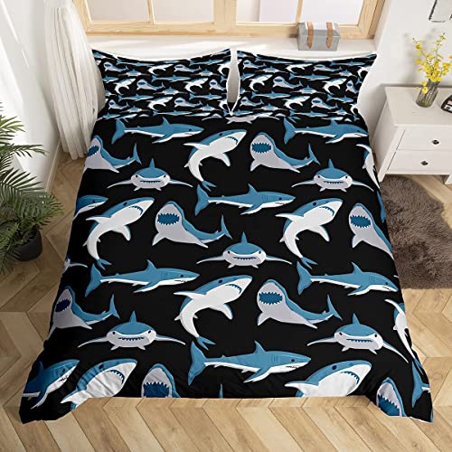 Juego de Ropa de Cama de Tiburones de Dibujos Animados ni&ntilde;os,de Peces Marinos,Individual 1 Funda de...
