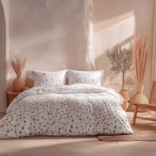 GAMUSI Juego Funda nórdica Cama 90 100% algodón - Funda Almohada 45x110 cm, Estampado Topos