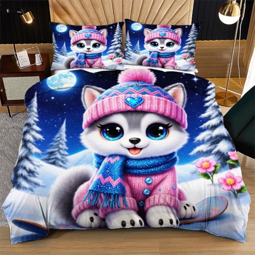 Fotmung Funda Nordica Cama 90 Infantil Husky, Funda de Edred&oacute;n de Microfibra con Cremallera, Juego...