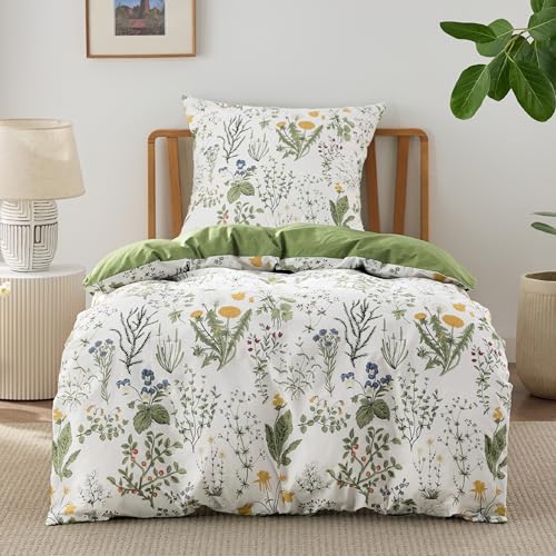 BEDSURE Juego de ropa de cama de 135 x 200 cm, algod&oacute;n, color verde, 135 x 200 cm, funda n&oacute;rdica...