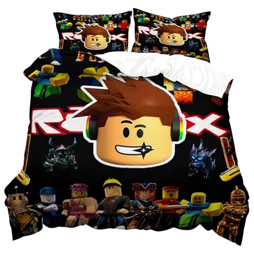 PfirstDa Roblx - Juego de funda n&oacute;rdica y 2 fundas de almohada, 135 x 200 cm, funda n&oacute;rdica ligera...