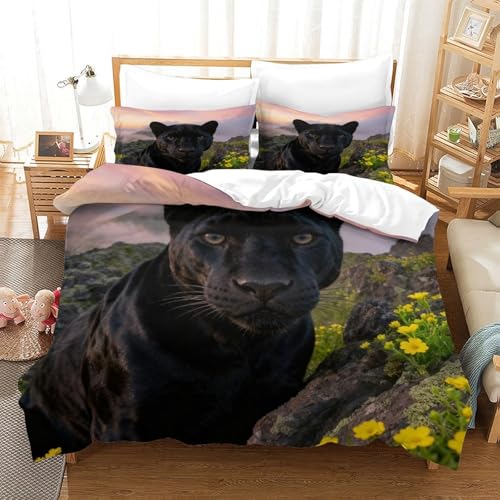 Funda N&oacute;rdica con Pantera Negra Poli&eacute;ster Microfibra Juego De Cama Alpine Flores con Fundas...