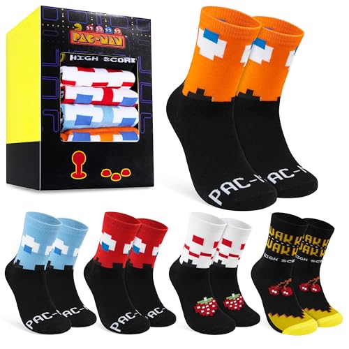 Pacman Calcetines Transpirables Hasta la Pantorrilla para Hombre, Pack de 5 (Negro/Amarillo, 37/40...