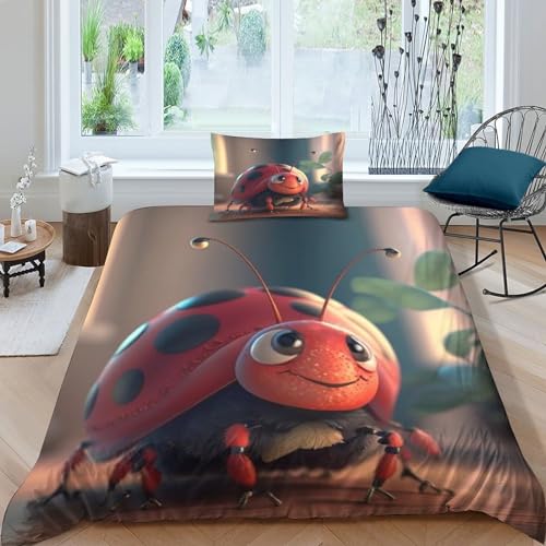 Cute Ladybug Juego De Funda N&oacute;rdica con Estampado 3D Cartoon Insects Juegos De Cama, Funda De...