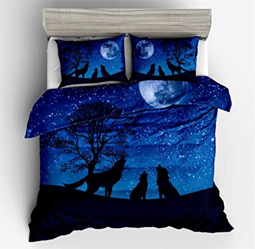 HNHDDZ 3D Animal Lobo Funda n&oacute;rdica 150x220 Cama 90 cm Ropa de Cama Lobo Galaxia Cielo Estrellado...