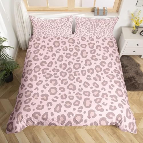 Funda Nordica Cama 90 Infantil Estampado de Leopardo, Ropa de Cama Rosa de Microfibra Impresi&oacute;n 3D...