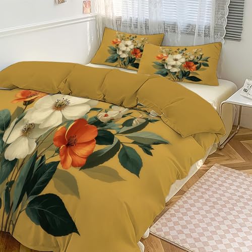 SMBHIAON Juego De Fundas N&oacute;rdicas Suave 3 Piezas para Cama 105 Flores Y Hojas Verdes,Arreglo Floral...