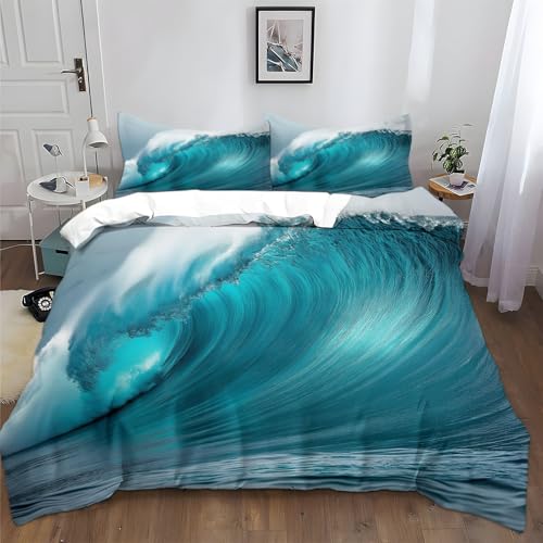 Juego Funda Nordica Cama Cama 90 Azul Turquesa Olas 150x200 cm Juego de Funda Edredon Poli&eacute;ster...