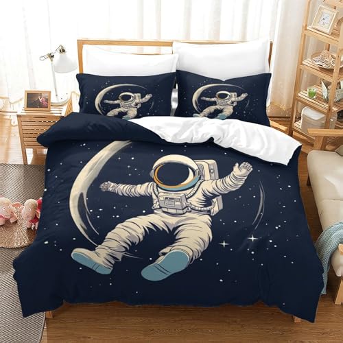 Astronauta Juego De Ropa De Cama 3 Piezas,Juego De Viaje Espacial Funda N&oacute;rdica con,Contiene Funda...