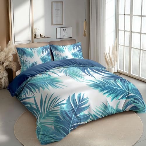 CozyRest Juego de Fundas N&oacute;rdicas Suave 3 Piezas para Cama 105 - Hojas de Palmera Tropical Turquesa...