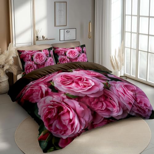 CozyRest Juego de Fundas N&oacute;rdicas Suave 3 Piezas para Cama 105 - Amor rom&aacute;ntico Rosa Rosa Patr&oacute;n...