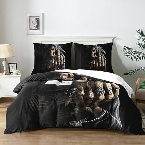 Yzehomijia Juegos de Fundas para edred&oacute;n con Estampado de Calaveras 140&times;200 cm, Ropa de Cama...