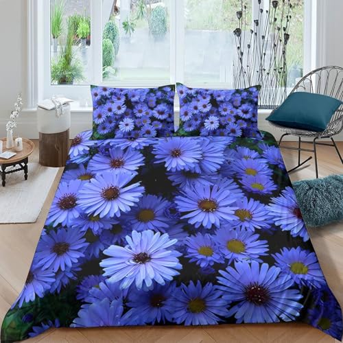 Funda N&oacute;rdica Microfibra 3D Impresa Margaritas Azules Ropa de Cama Floral Decoraci&oacute;n Habitaci&oacute;n...