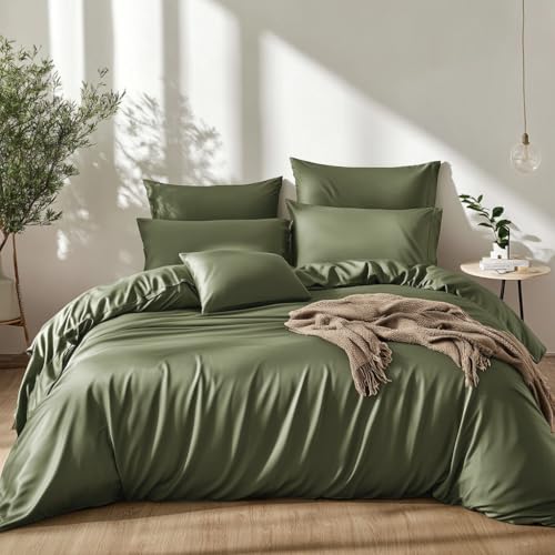 Lanqinglv Juego de ropa de cama de 200 x 220 cm de 100 % bamb&uacute; Lyocell, color verde mako sat&eacute;n,...