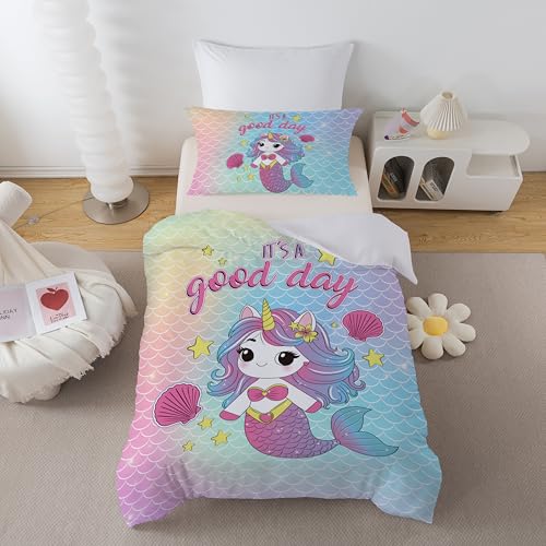 ROZTYLJ Juego de funda n&oacute;rdica para cuna, dise&ntilde;o de sirenas, para ni&ntilde;as, de microfibra, 120 x 150...