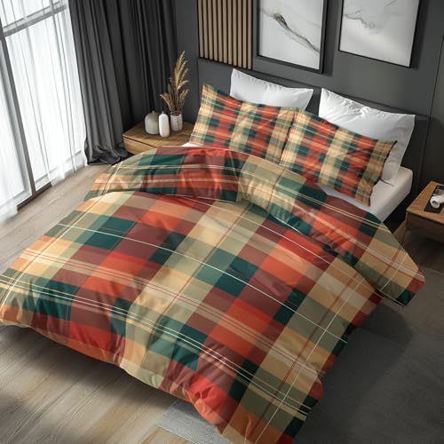 Funda Nordica Cama 180 Tartan, Funda Edredon 240x260 y 2 Fundas de Almohada 50x75, Juego de Ropa de...