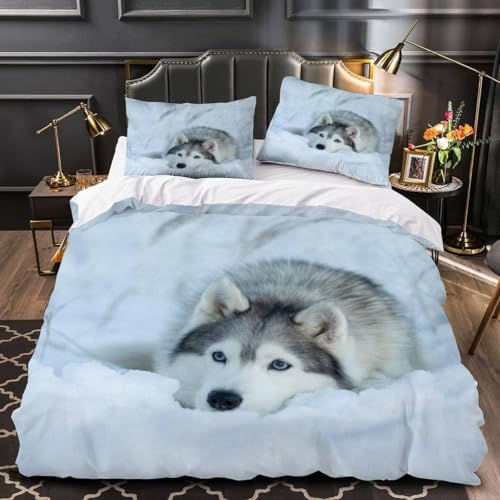Funda Nordica Cama 105 Husky Fundas de Edredon Doble 200x200 Estampado 3D Lindo Perro Set de Funda...