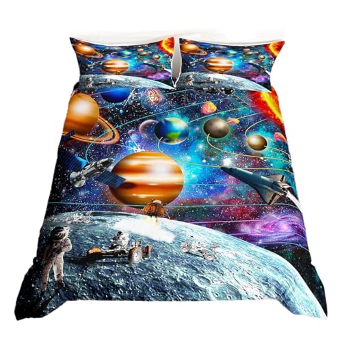 Juego de ropa de cama Planet Earth Sistema Solar para ni&ntilde;os, funda de edred&oacute;n doble, funda de...