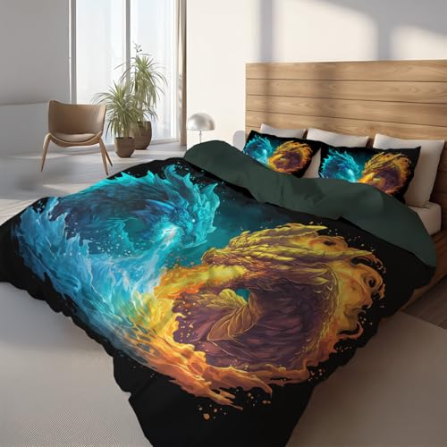 Funda N&oacute;rdica Invierno Fantas&iacute;a - 220 x 240 cm - Reversible Microfibra Cian Oscuro - 2 Fundas de...