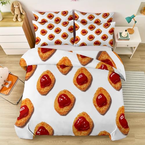 Gen&eacute;rico Funda N&oacute;rdica 200 x 200 cm + 2 Fundas de Almohada - Sencillo Comida Nuggets De Pollo...