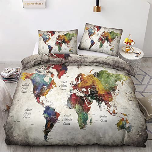 Funda Nordica Cama 135/150 Mapamundi, Funda Edredon 220 x 240 cm y 2 Fundas de Almohada 50x75 cm,...