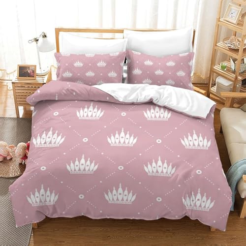 Pink Crown Pattern 3D Estampado Colors Funda Nordica Juvenil 3D Ropa De Cama Juego De Cama Bedding...