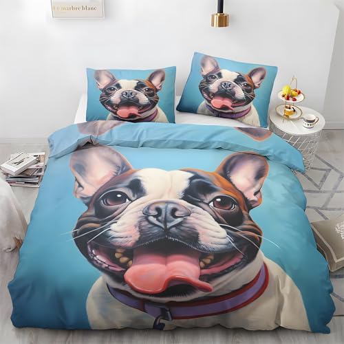 Ypthriline Funda Nordica Cama 150 Bulldog franc&eacute;s Funda Edredon 220x240 cm de Microfibra Azul con...