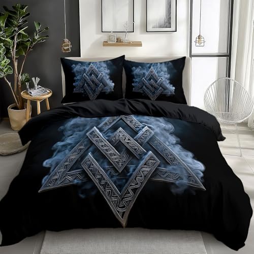 Funda N&oacute;rdica Minimalista Runa Vikingo Escandinavo para Cama 90, Ropa de Cama Negro Ni&ntilde;os Ni&ntilde;as...