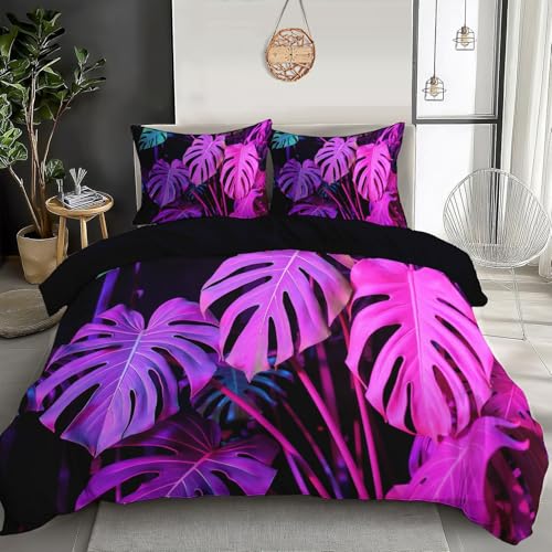 Juego De Funda N&oacute;rdica Reversible Plantas De La Selva Funda Edredon Cama 80/90 Hojas De Monstera...