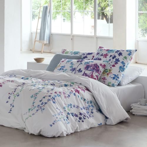 ETHERE MAISON Funda n&oacute;rdica Haku Blue Cama 150 cm - 240x220 cm, algod&oacute;n 200 Hilos. Cierre con...