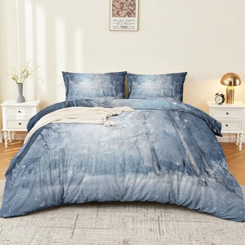 Funda N&oacute;rdica Cama 135 x 200 cm 3 Piezas Funda Edred&oacute;n Bosque nevado en la Tranquila Escandinavia...