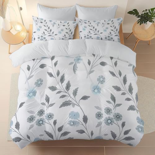 Funda N&oacute;rdica Cama 90 de 3 Piezas, Blanco Gris&aacute;ceo Microfibra Funda de Edred&oacute;n 140 x 200 cm + 2...