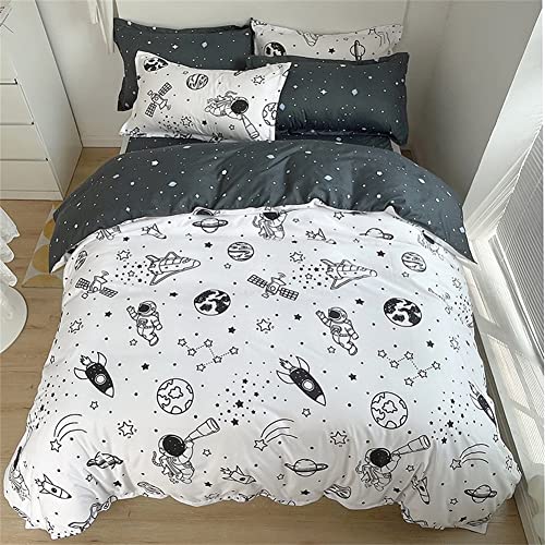 Koudi Ropa de cama para ni&ntilde;os de 155 x 220 cm, dise&ntilde;o de cohete blanco y negro, estrellas...