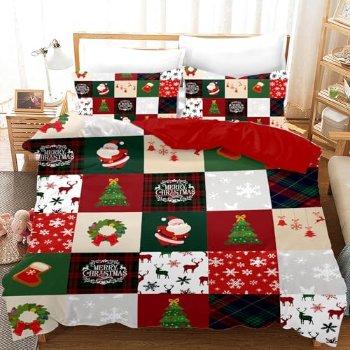 Juego de Cama de Navidad 135x200cm, Juego de Cama de Navidad 3D con 2 Fundas de Almohada, Pap&aacute;...