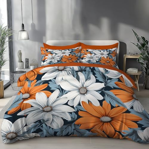 WunM Studio Funda N&oacute;rdicaCama 80/90,Funda N&oacute;rdica 135 x 200 cm, Margarita Naranja Patr&oacute;n...