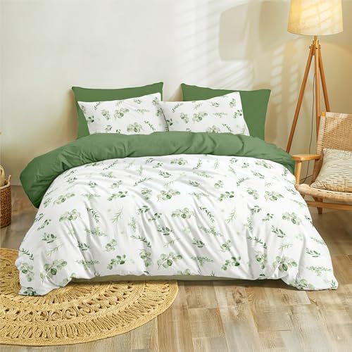 Dreamzie Funda Nordica Cama 135 Dise&ntilde;o Bot&aacute;nico Verde Salvia con 2 Funda Almohada 80x80 cm Funda...