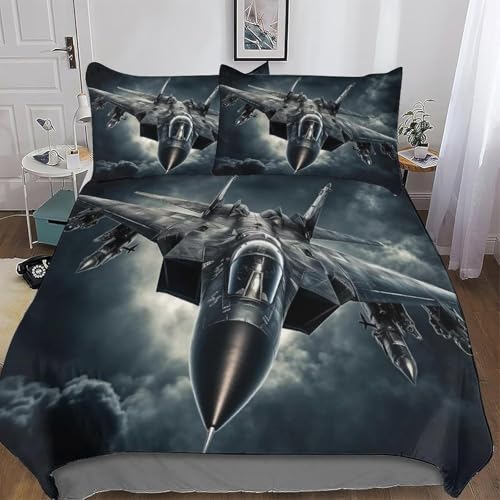 Aviones Combate Funda de N&oacute;rdica 160x200 Impresi&oacute;n 3D Militar 3 Piezas Juego de Cama Funda...