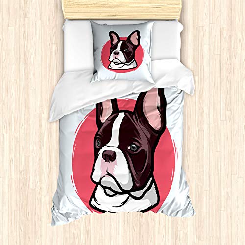 ABAKUHAUS Animal Funda N&oacute;rdica, Bulldog franc&eacute;s Hipster, Decorativo, 2 Piezas con 1 Funda de...