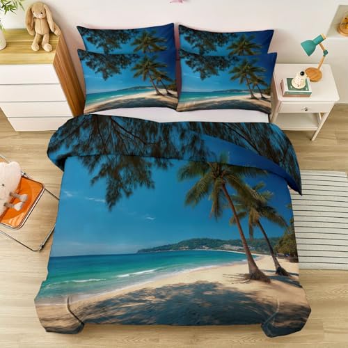 Gen&eacute;rico Funda N&oacute;rdica 200 x 200 cm + 2 Fundas de Almohada - Fotograf&iacute;a Oc&eacute;ano Islas Palmeras...