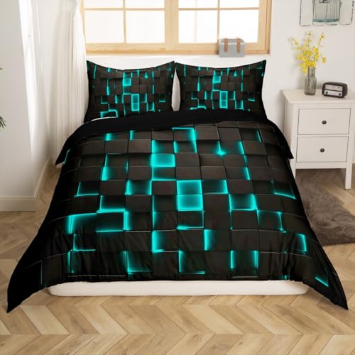 Loussiesd Juego de funda de edred&oacute;n con dise&ntilde;o de panal de abejas de ne&oacute;n, tama&ntilde;o individual,...