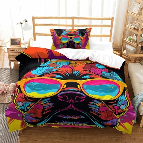 Bulldog franc&eacute;s Funda De Edred&oacute;n 3D De 2 Piezas, Juego De Funda N&oacute;rdica De con Fundas De...