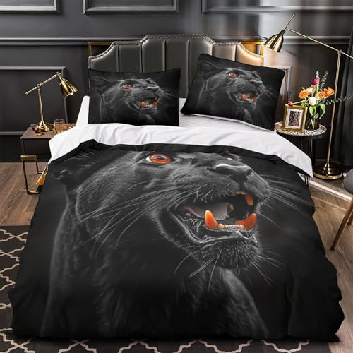 Rugido de pantera negra 3D Impresi&oacute;n Funda de edred&oacute;n 3pz Microfibra f&aacute;cil cuidado Fotograf&iacute;a de...