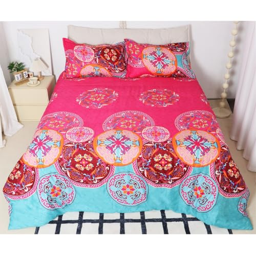 Loussiesd Funda de edred&oacute;n Bohemia,Individual,2 Piezas,&eacute;tnica Vintage Floral Cremallera Ultra...