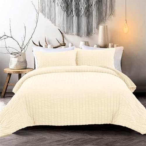 WONGS BEDDING Juego de ropa de cama de sirsaca amarillo crema, funda de edred&oacute;n de sirsaca, 2...