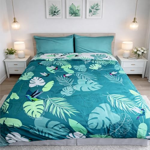 FOCARIS Home Funda nordica Cama 150 Estampada Reversible + 2 Fundas Almohada Juego 3 Piezas edredon...