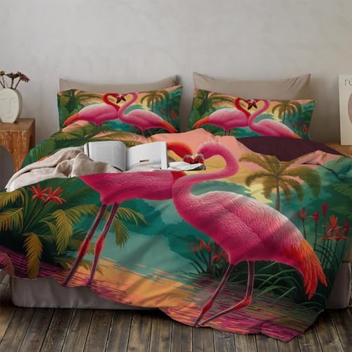 Juego De Funda De Edred&oacute;n Flamenco Coraz&oacute;n 135x200cm, 2 Piezas con 1 Fundas de Almohada, Cepillada...