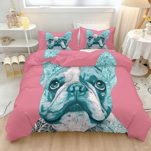 Juego de Funda n&oacute;rdica Bulldog Franc&eacute;s De Arte Pop 155 x 220 cm, Juego de Cama de Microfibra Suave...