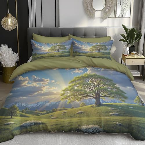 Ropa De Cama 3D Hierba Soleada Verde Paisajes Naturales,Reversible Funda De Edred&oacute;n De Microfibra...
